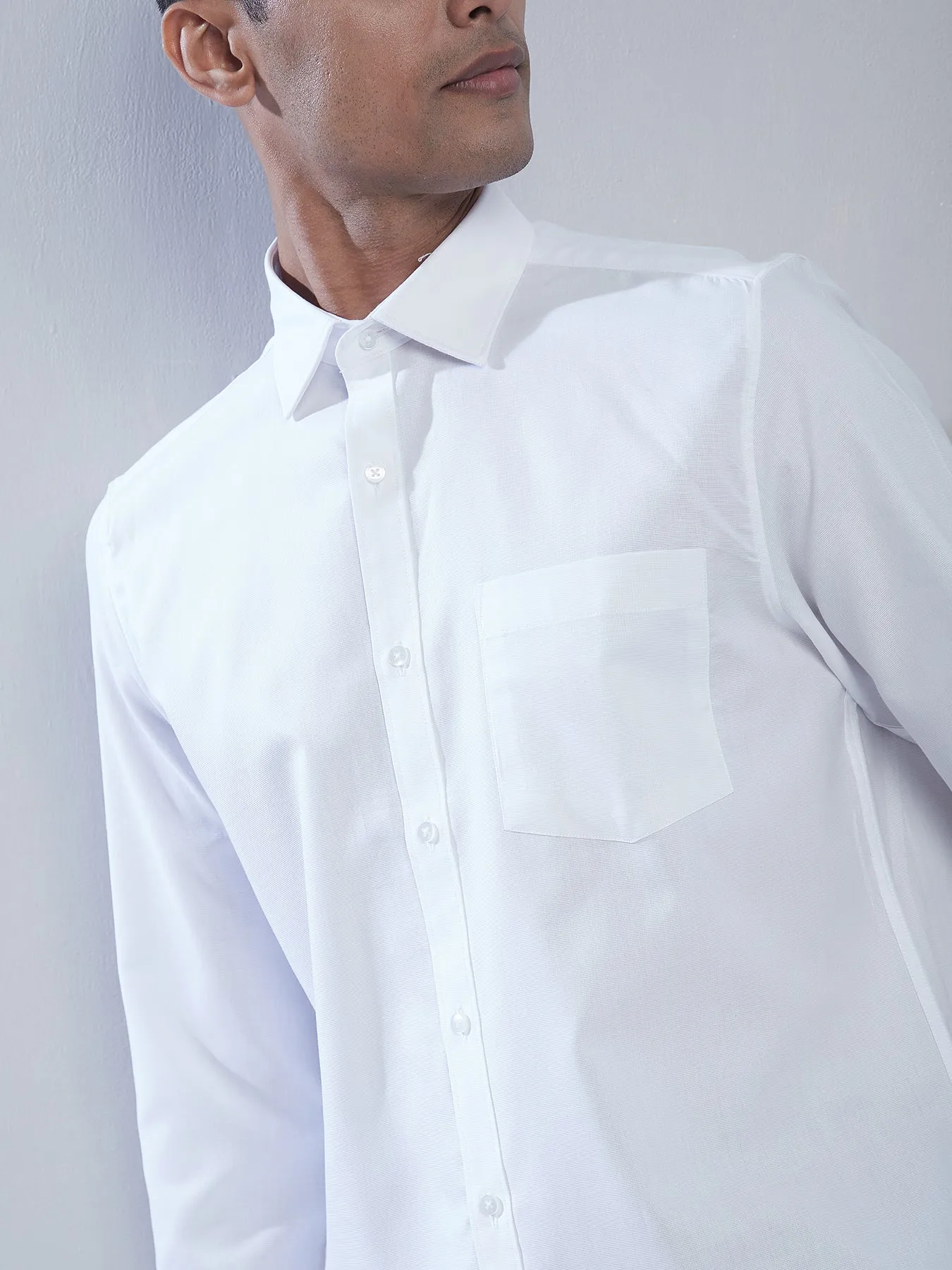 100% Cotton White Dobby Slim Fit Full Sleeve Formal Shirt