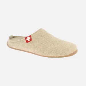 Adults Felted Wool Swiss Cross Slipper - Natural