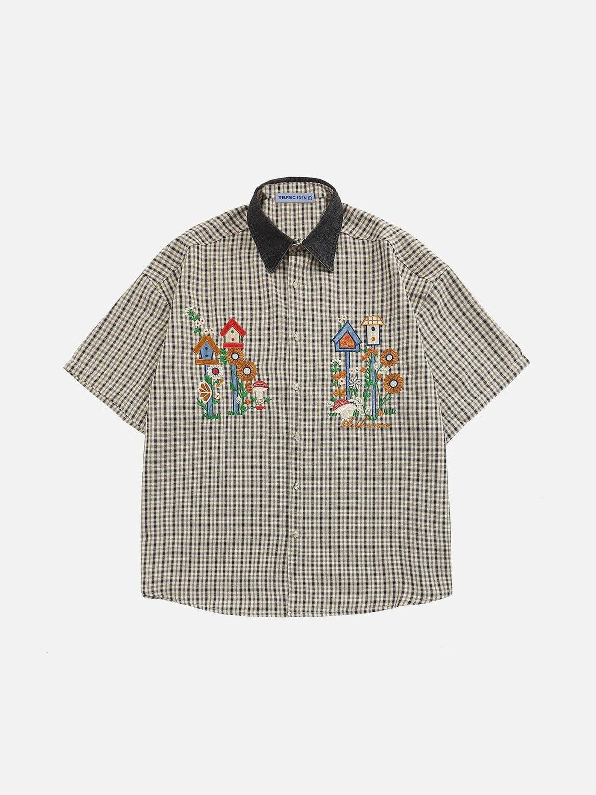 Aelfric Eden Plaid Embroidery Short Sleeve Shirt