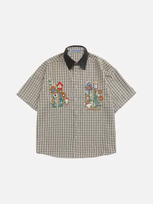 Aelfric Eden Plaid Embroidery Short Sleeve Shirt