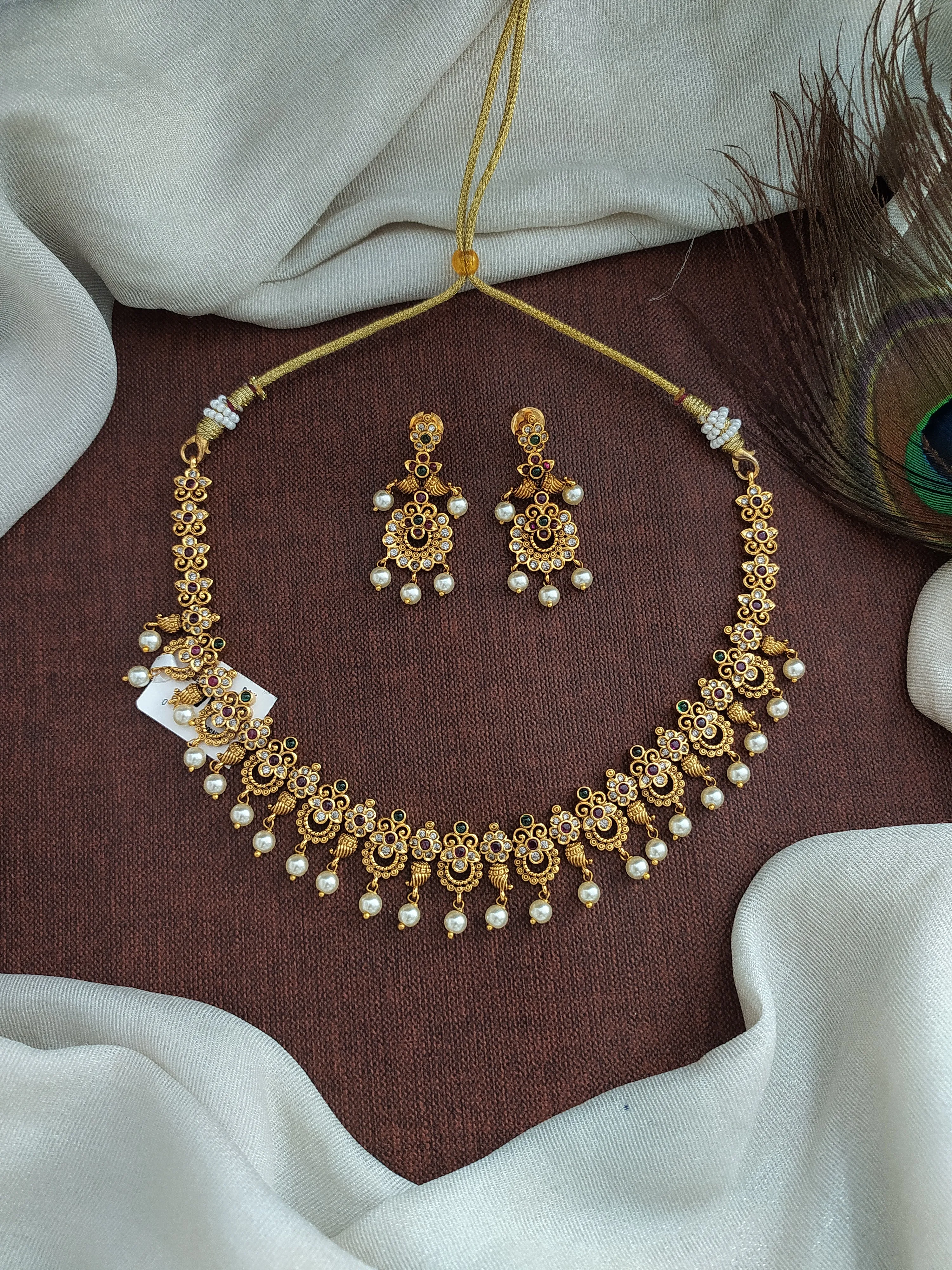 Antique Simple Necklace Set with Matching Earrings