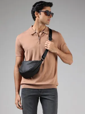 Ascot Brown Relaxed-Fit Polo Zipper T-Shirt