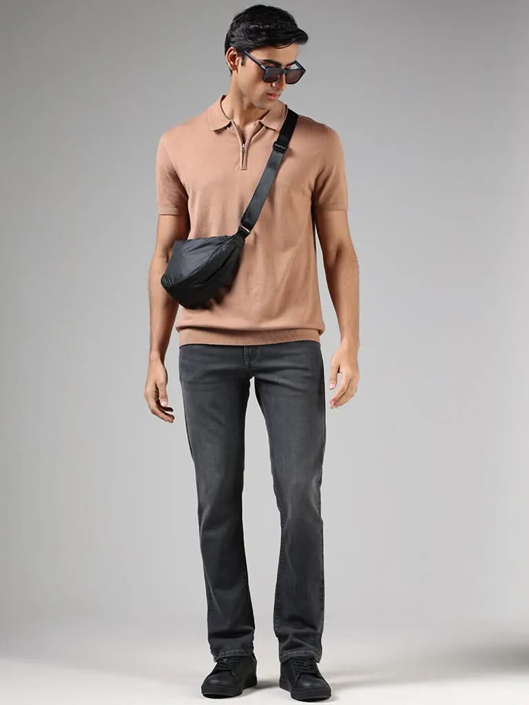 Ascot Brown Relaxed-Fit Polo Zipper T-Shirt