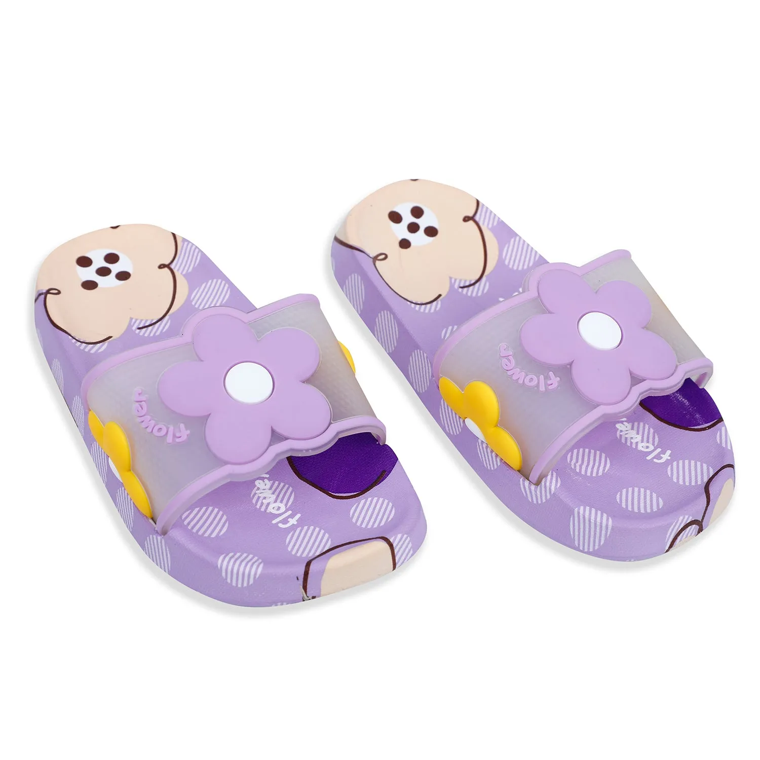 Baby Moo Floral 3D Beach Slippers Sliders - Purple