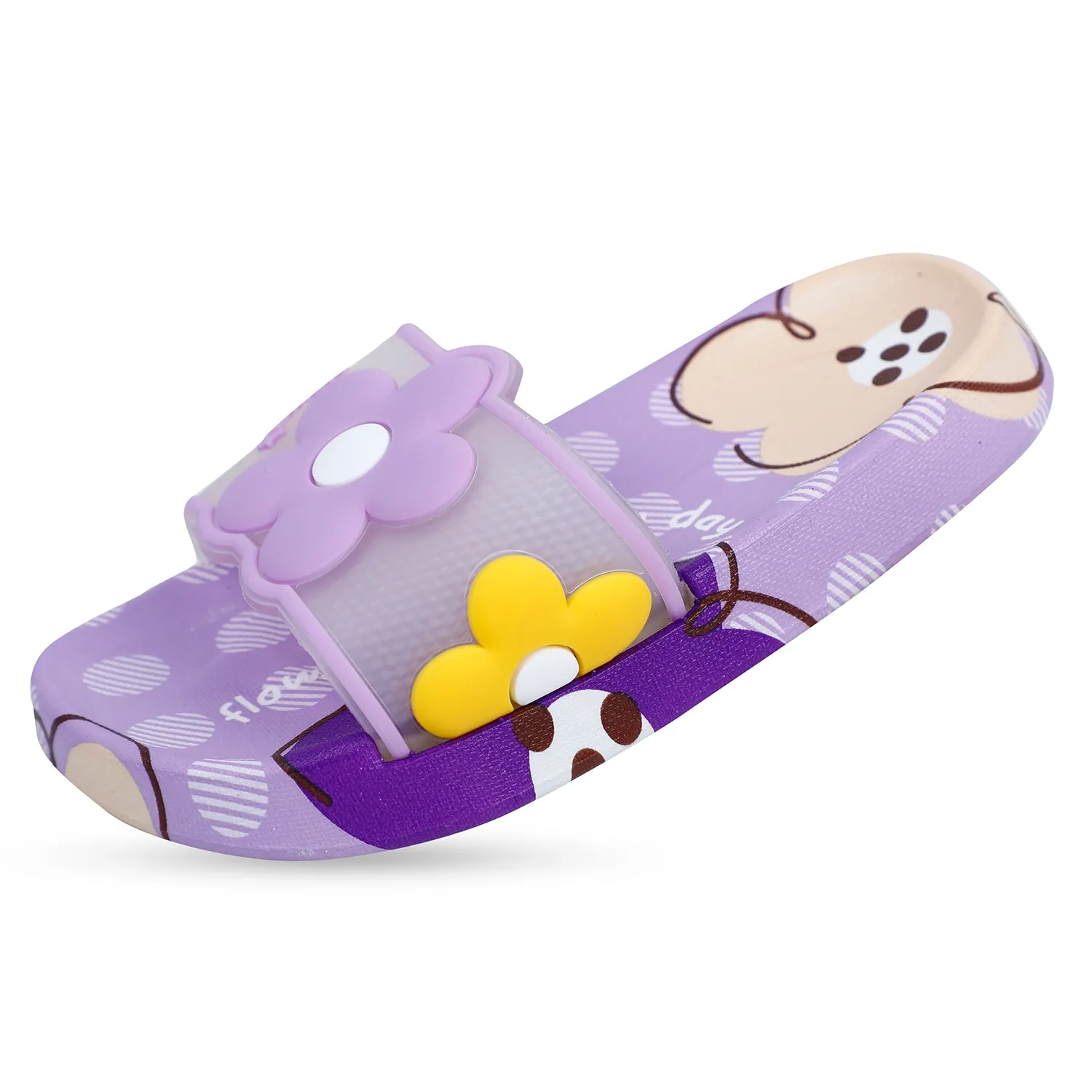 Baby Moo Floral 3D Beach Slippers Sliders - Purple