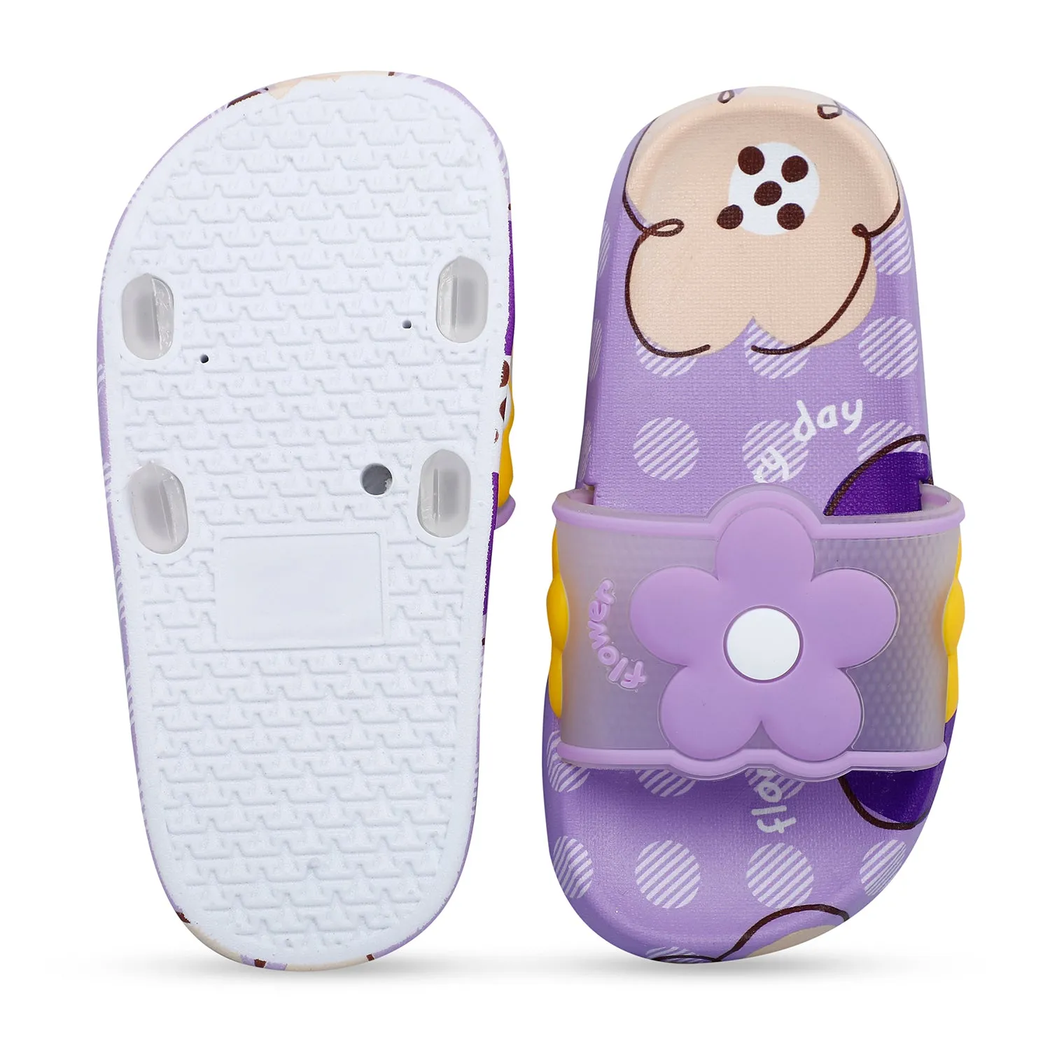 Baby Moo Floral 3D Beach Slippers Sliders - Purple