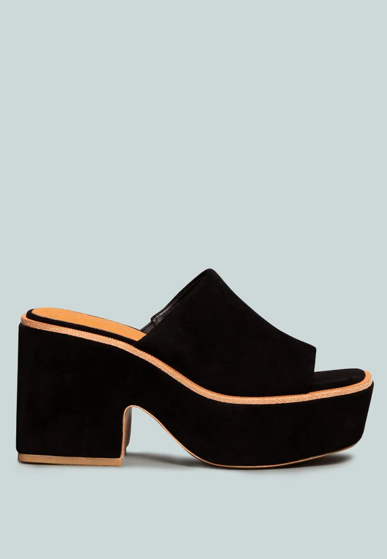 BARDOT Black Fine Suede Handcrafted Platform Slides