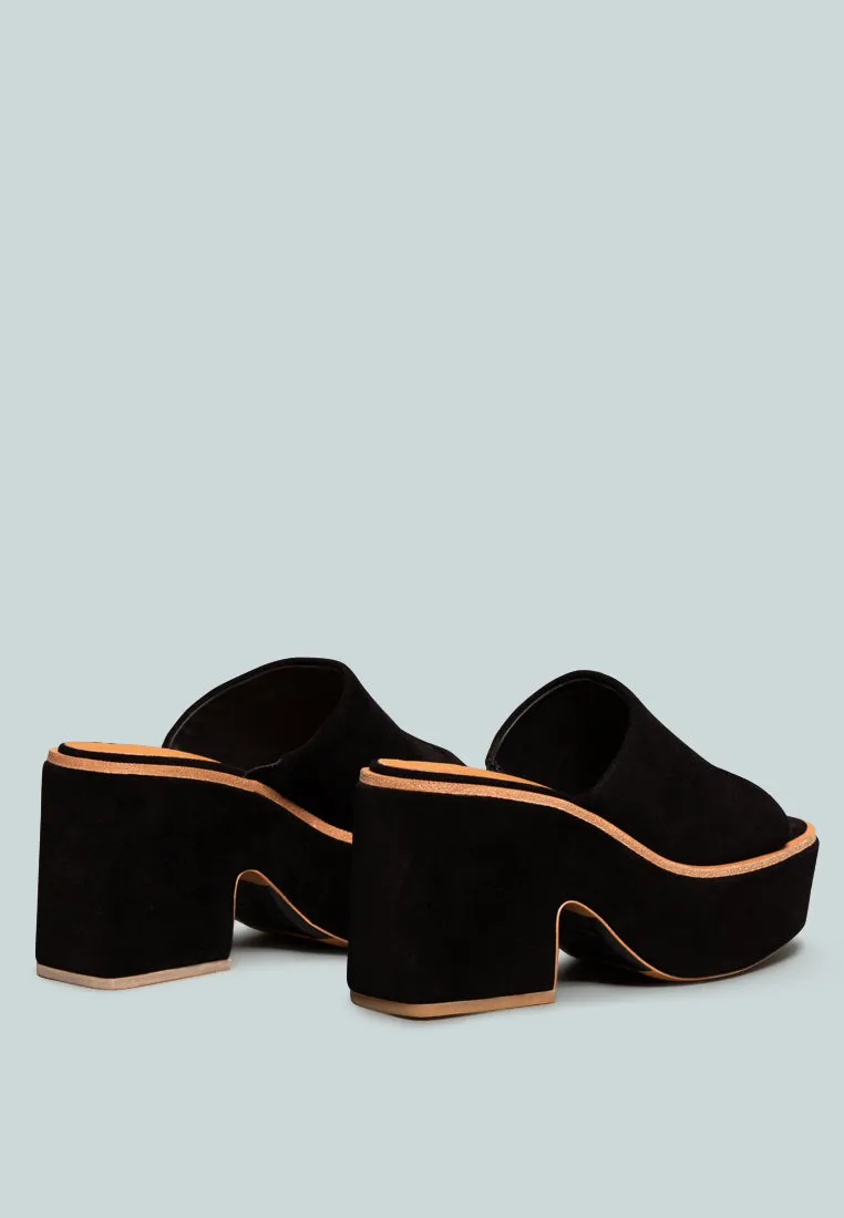 BARDOT Black Fine Suede Handcrafted Platform Slides