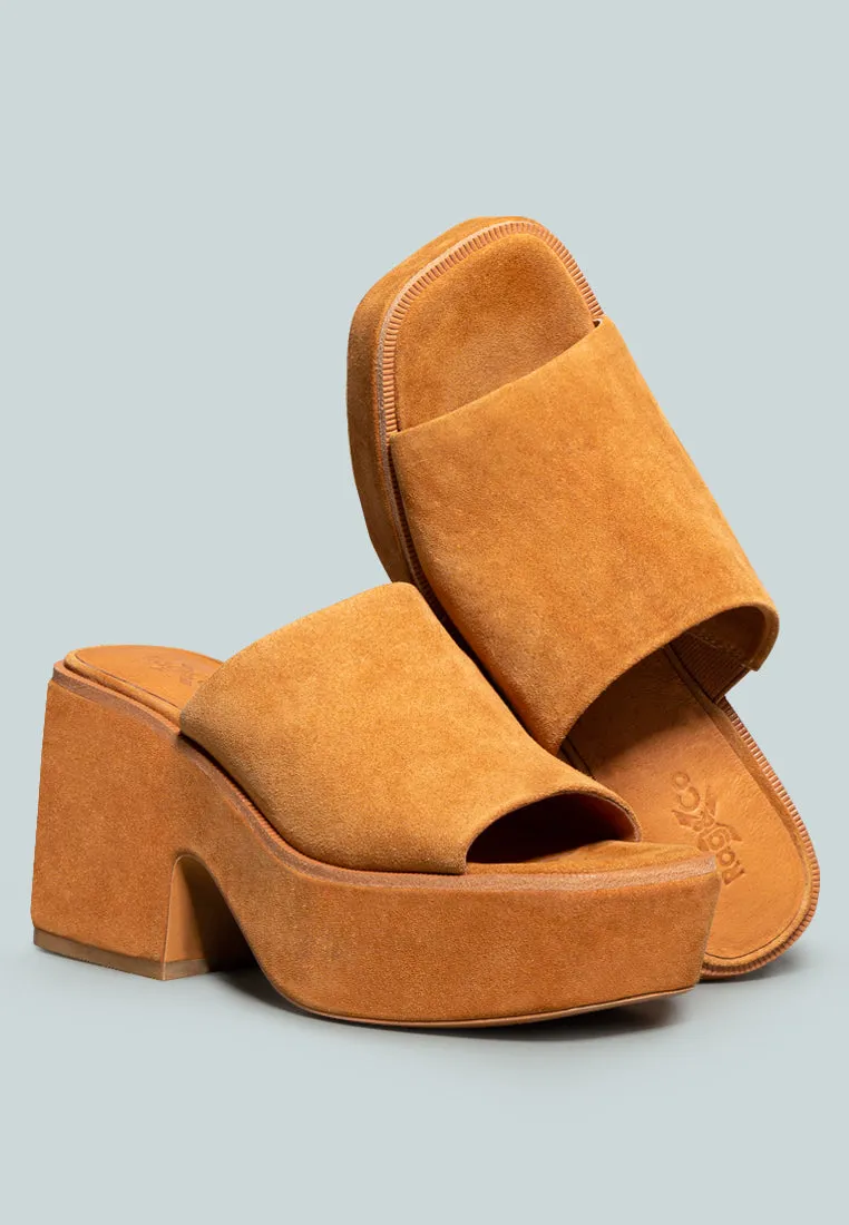 BARDOT Tan Fine Suede Handcrafted Platform Slides