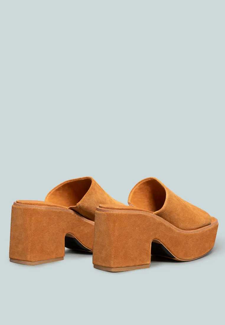 BARDOT Tan Fine Suede Handcrafted Platform Slides