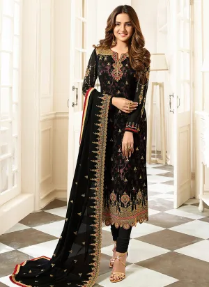 Black All Ethnic Embroidered Pakistani Pant Suit