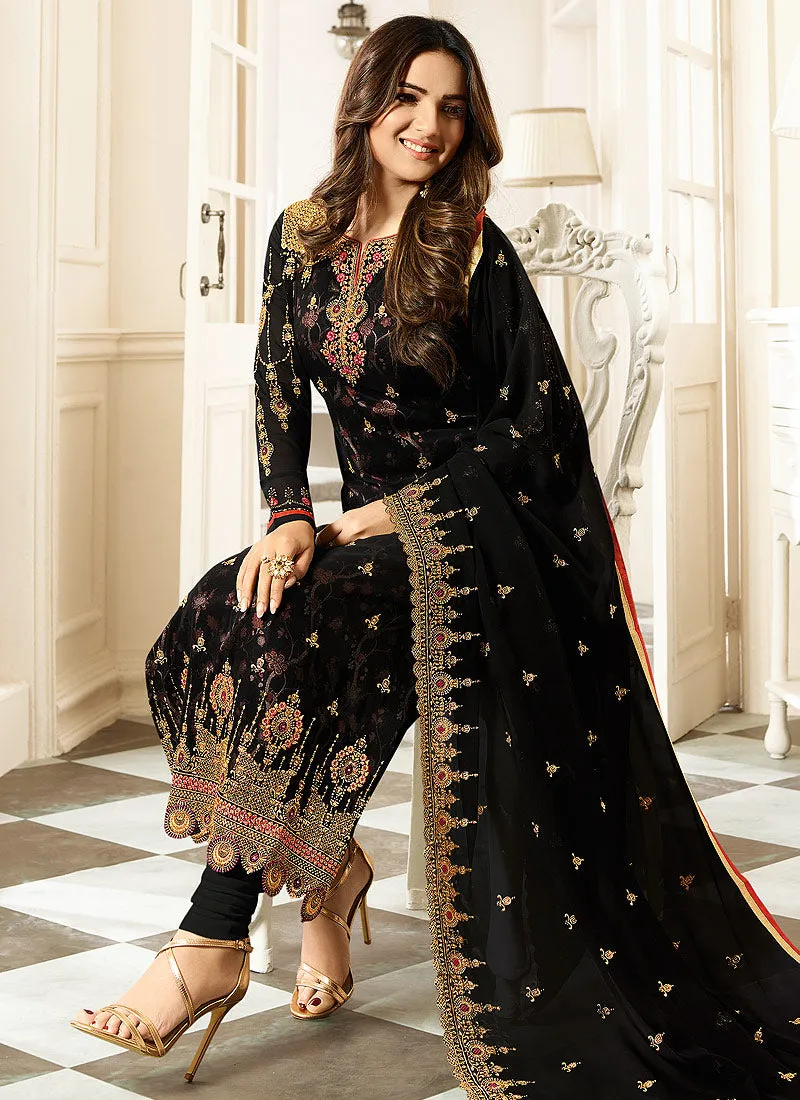 Black All Ethnic Embroidered Pakistani Pant Suit