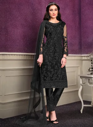 Black Designer Embroidered Pant Style Suit