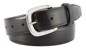 Black Glossy Leather Belt, Hudson Buckle (Shiny Silver)