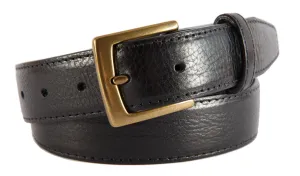 Black Glossy Leather Belt, Signature Buckle (Antique Brass)