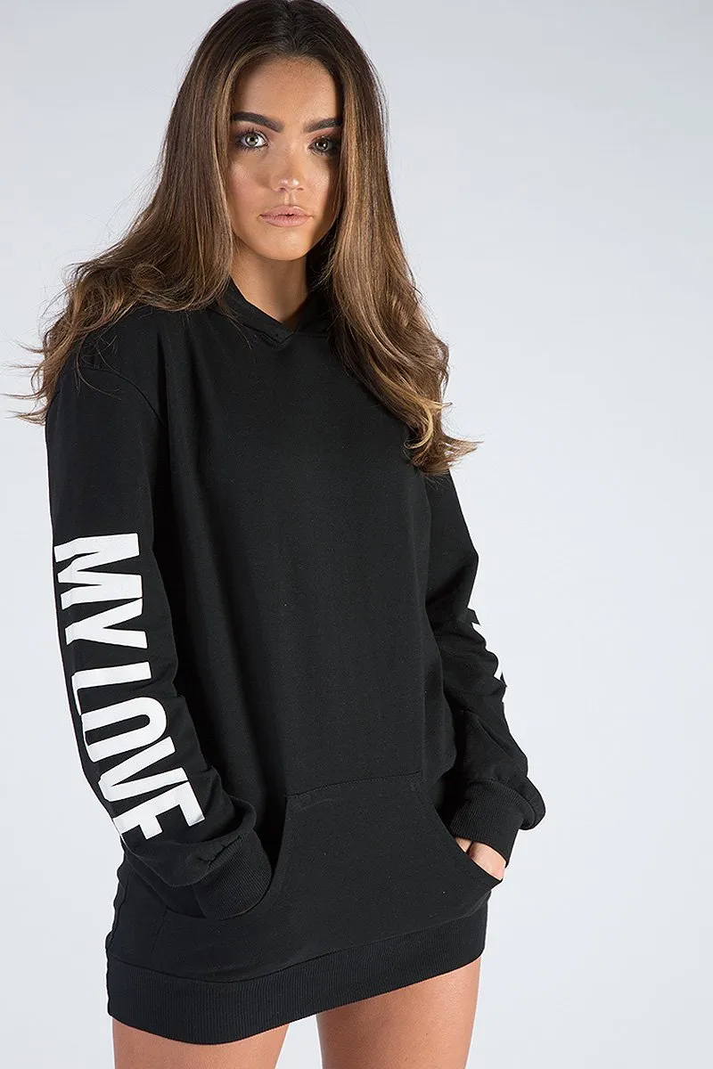 Black 'My Love' Slogan Oversized Hoodie - Tish