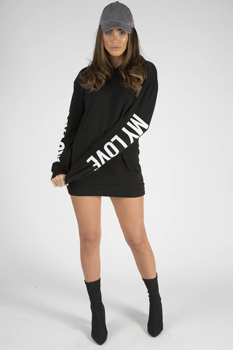 Black 'My Love' Slogan Oversized Hoodie - Tish