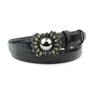 Black Narrow Mock Python Crystal Starburst Belt