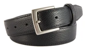 Black Pebbled Leather Belt, Signature Buckle (Brushed Silver)