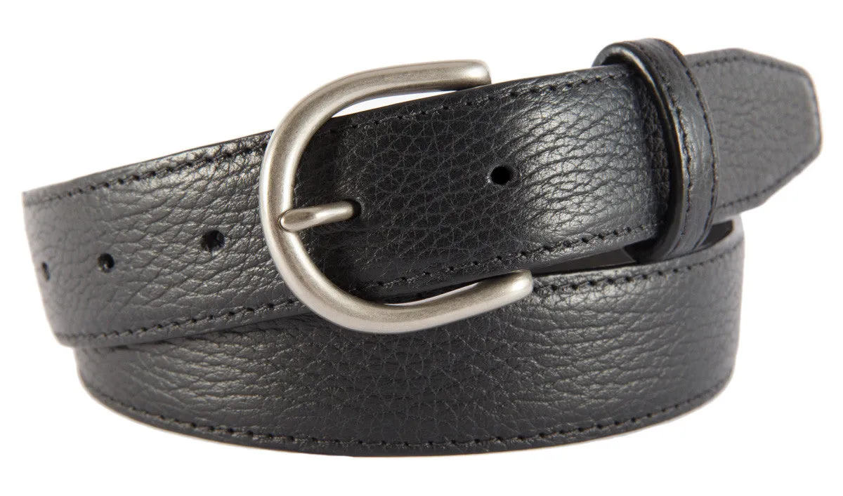 Black Pebbled Leather Belt, Soho Buckle (Brushed Silver)