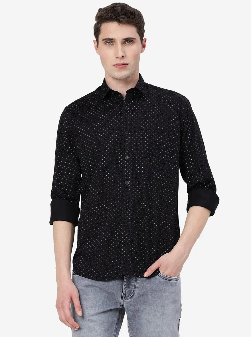 Black Printed Slim Fit Semi Casual Shirt | JadeBlue