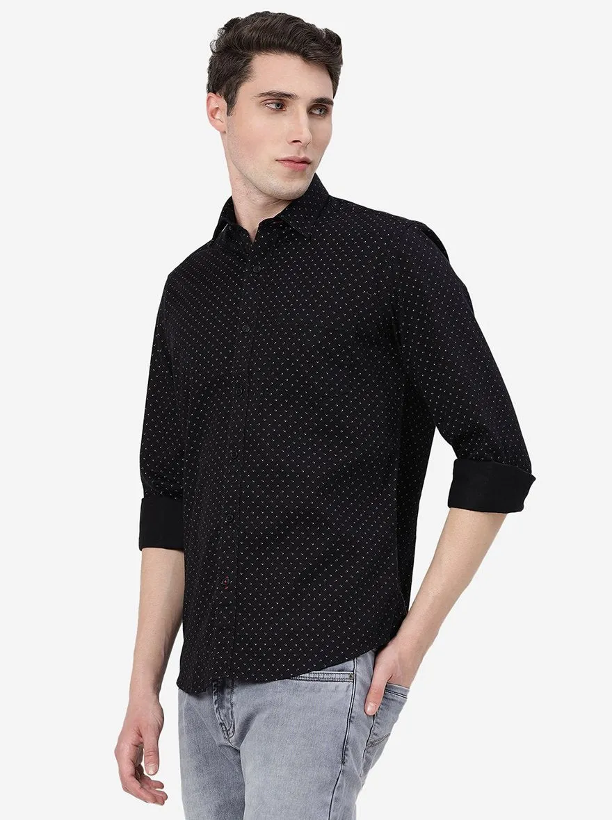 Black Printed Slim Fit Semi Casual Shirt | JadeBlue