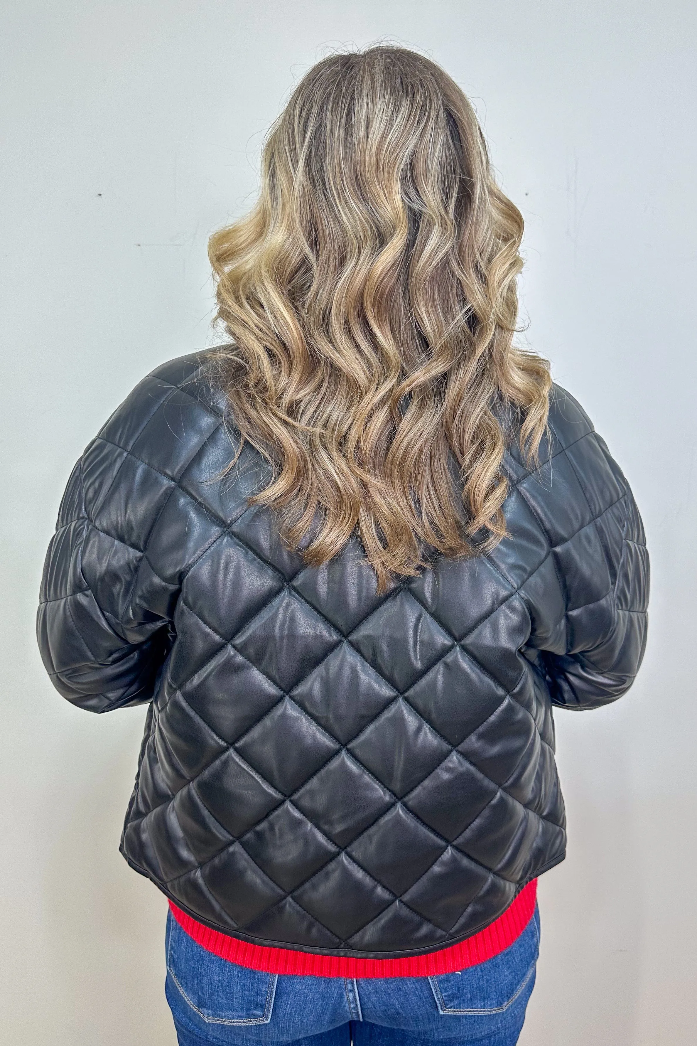 Black Quilted Faux Leather Jacket