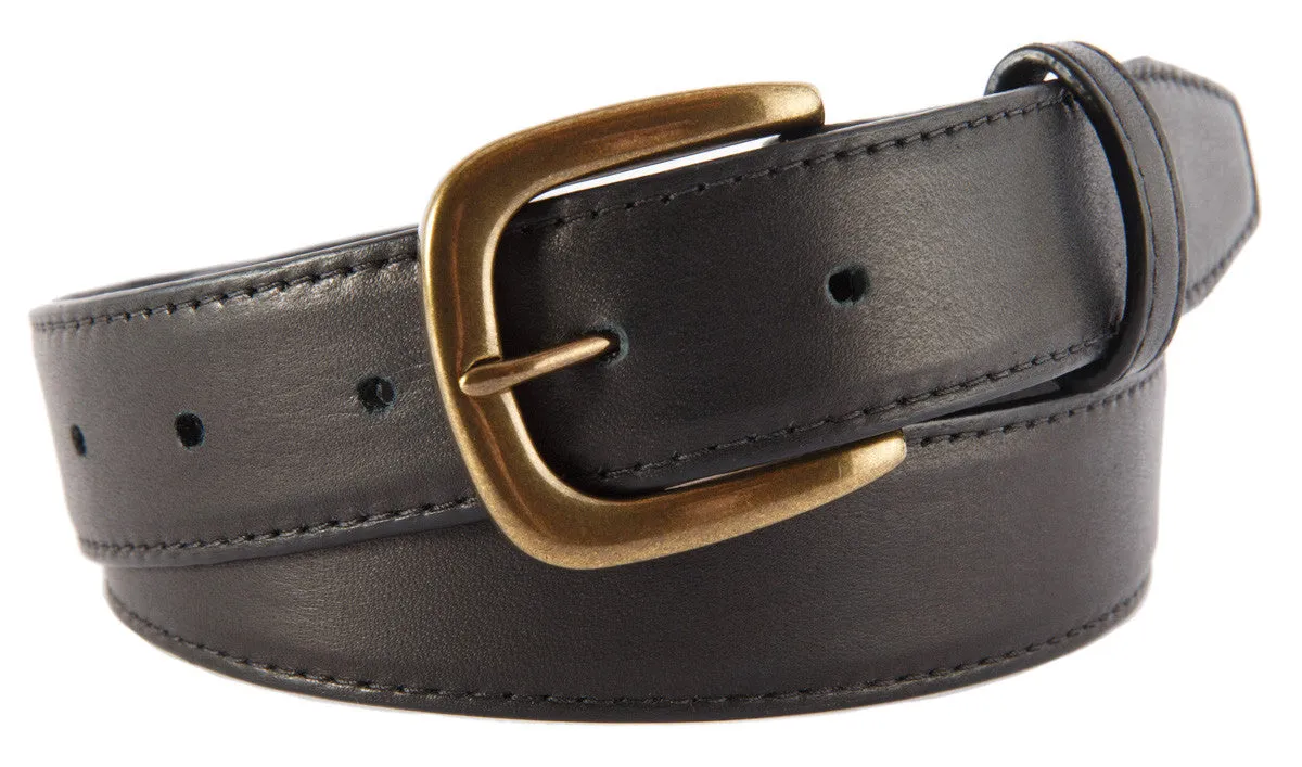 Black Smooth Leather Belt, Hudson Buckle (Antique Brass)