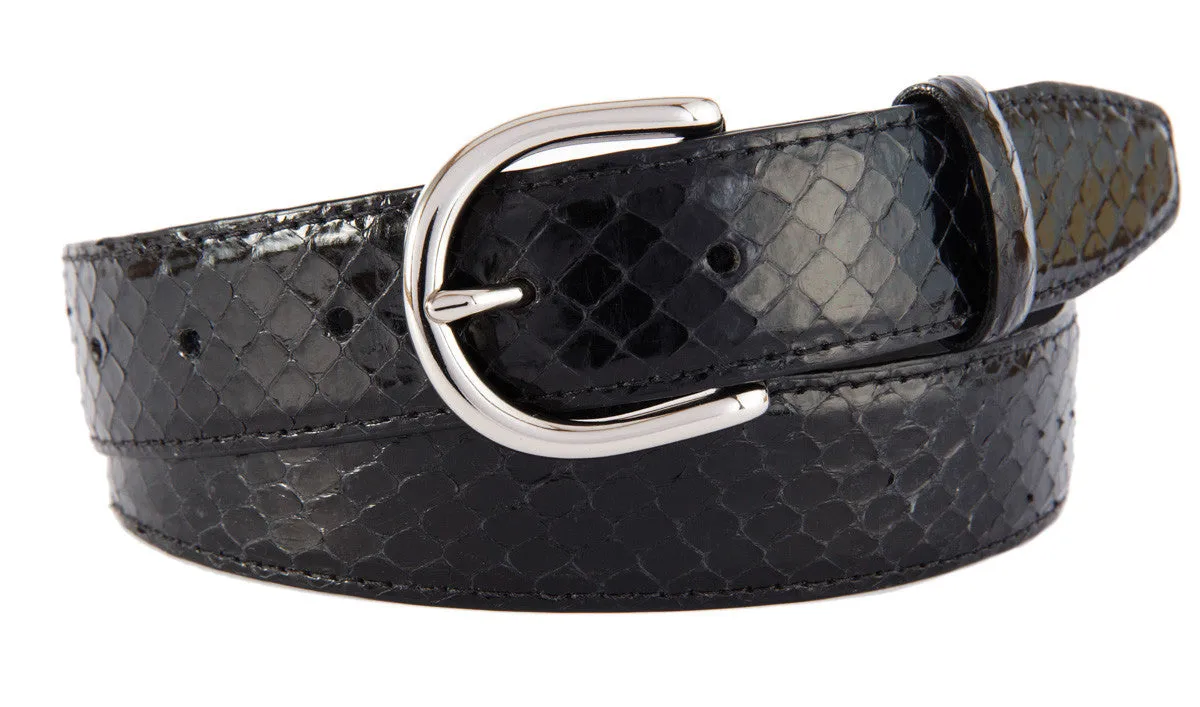 Black Snakeskin Belt, Soho Buckle (Shiny Silver)