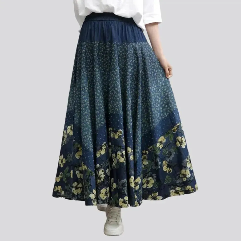 Boho women's denim skirt