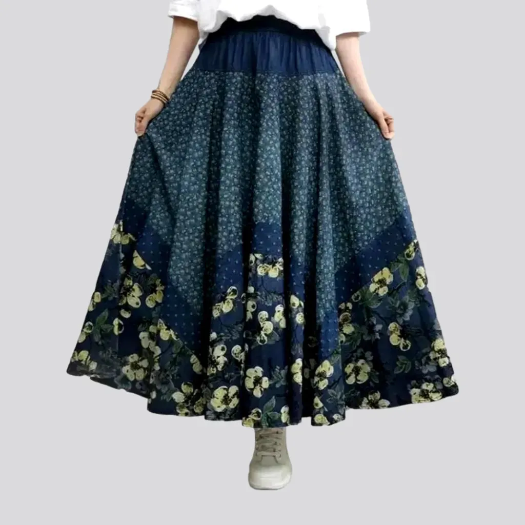 Boho women's denim skirt