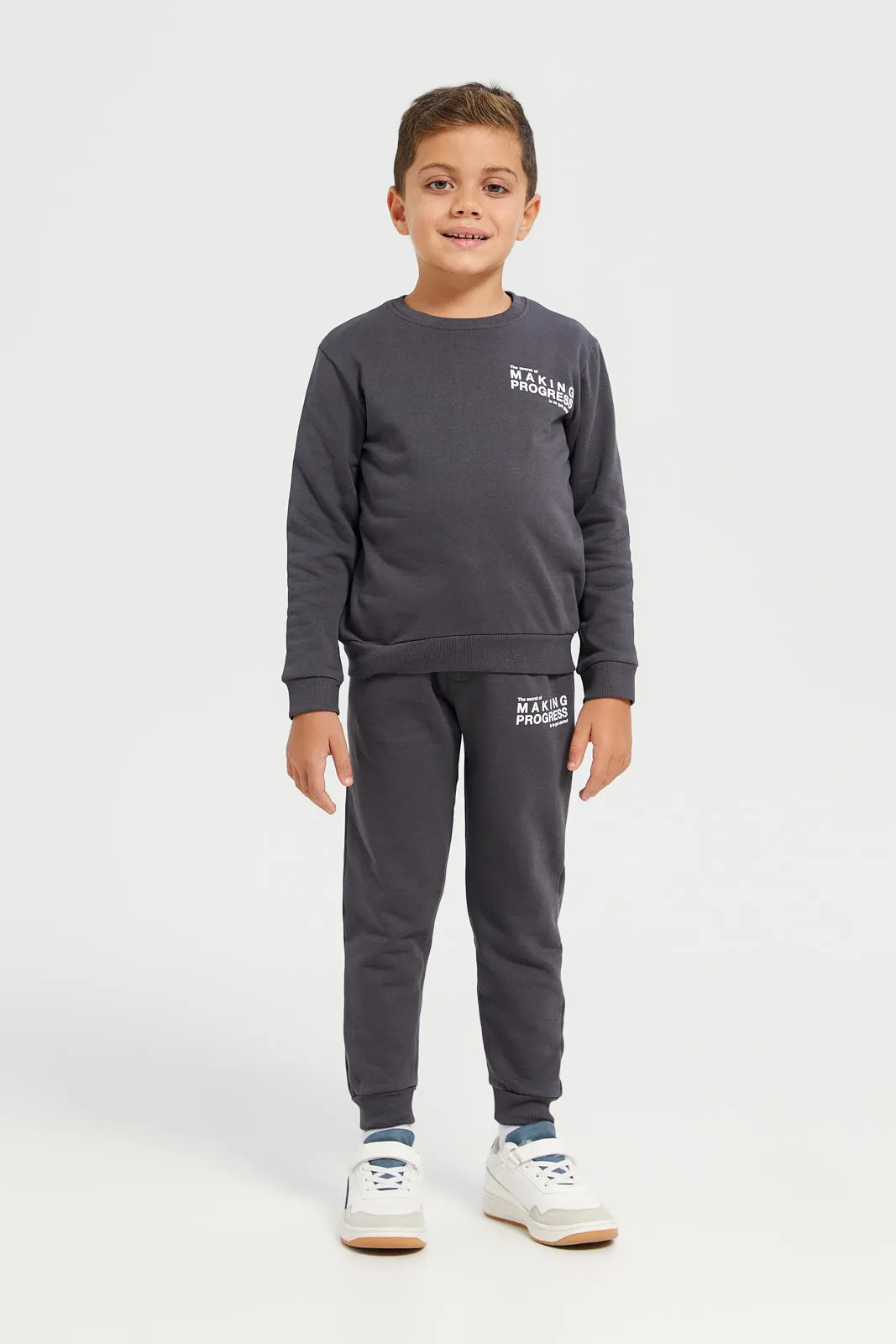 Boys Charcoal Crew Neck Basic Jog Set (2 Piece)