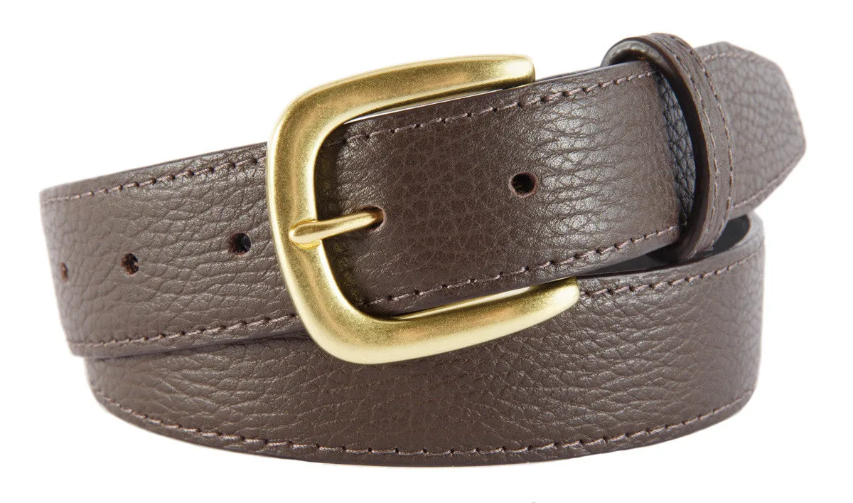 Brown Pebbled Leather Belt, Hudson Buckle (Gold)