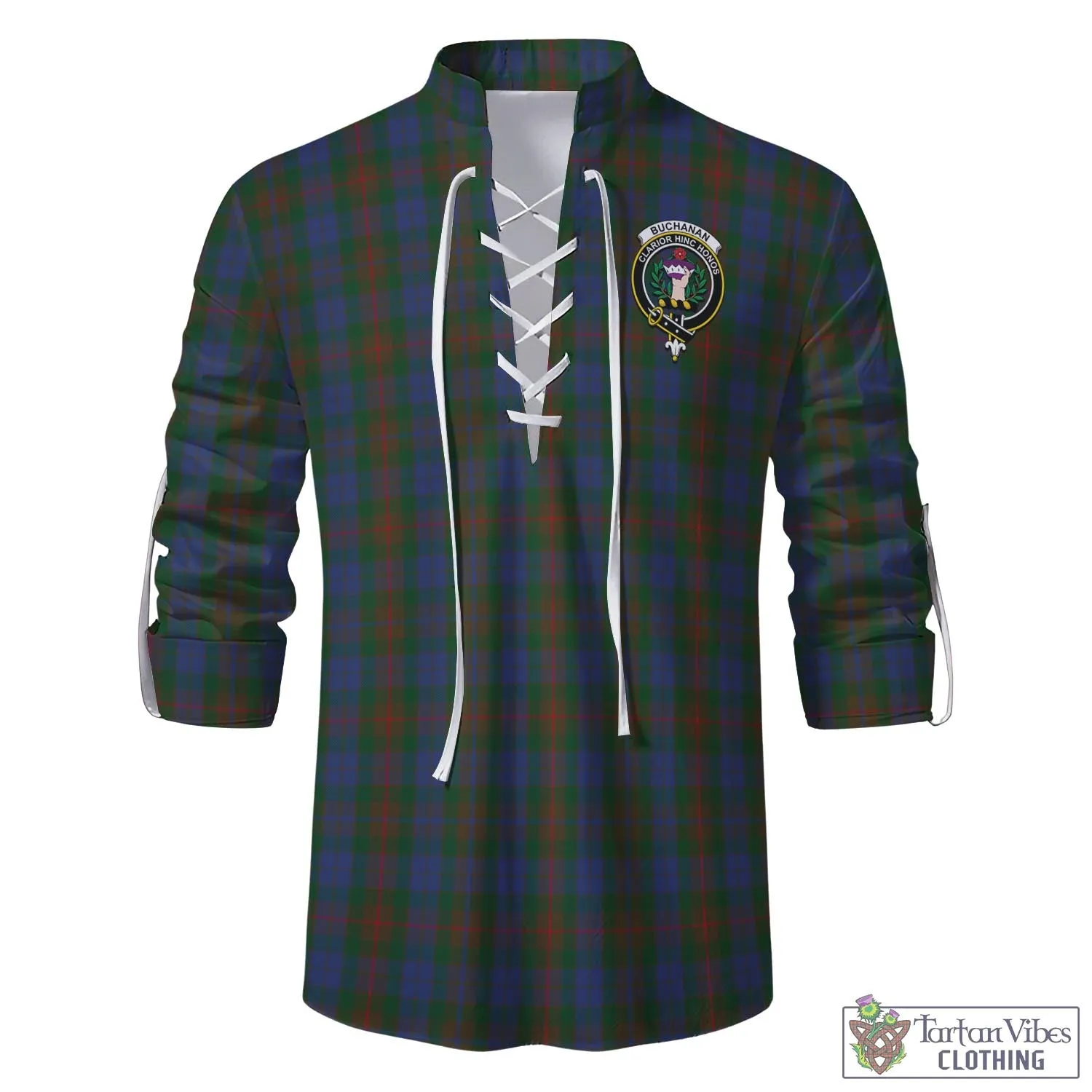 Buchanan Hunting Tartan Men's Scottish Traditional Jacobite Ghillie Kilt Shirt with Family Crest