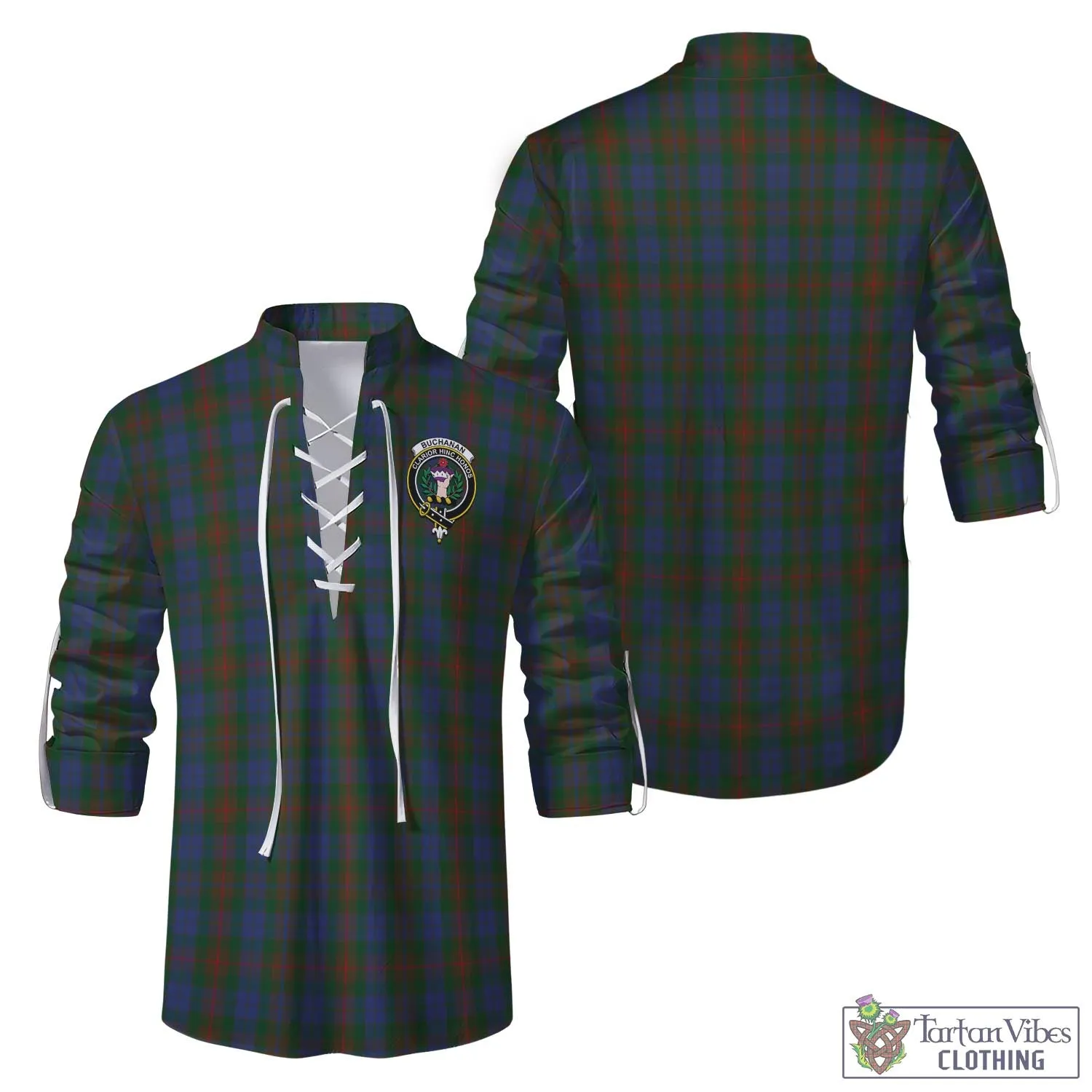 Buchanan Hunting Tartan Men's Scottish Traditional Jacobite Ghillie Kilt Shirt with Family Crest