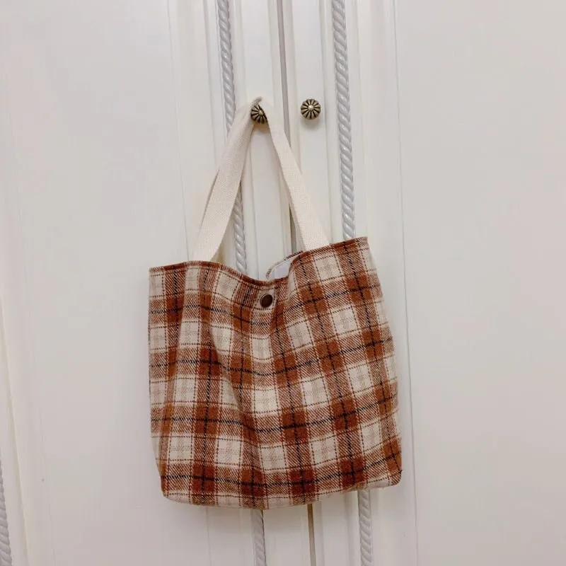 Canvas Plaid Fashionable Shoulder Bags for Women