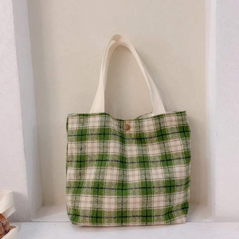 Canvas Plaid Fashionable Shoulder Bags for Women