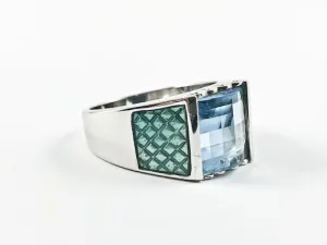 Casual Delicate Blue Square Enamel Silver Ring