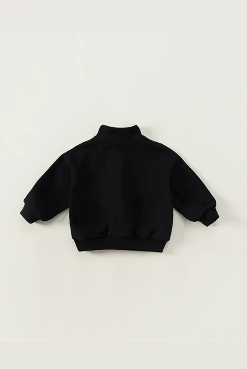 Casual Half Zip Black Sweatshirt