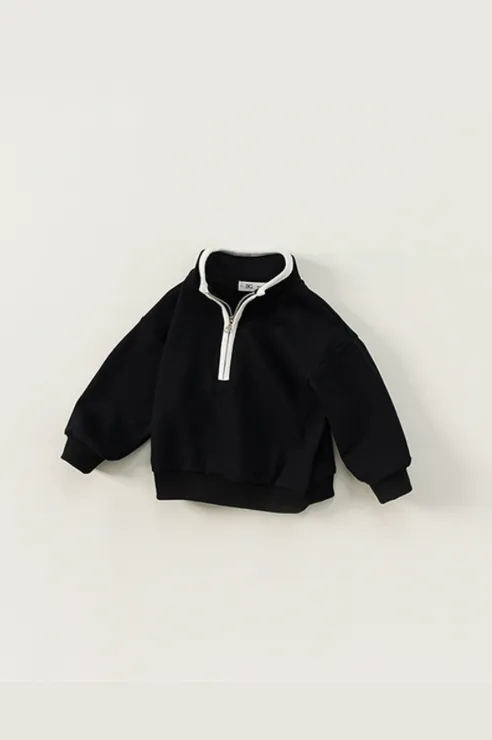 Casual Half Zip Black Sweatshirt