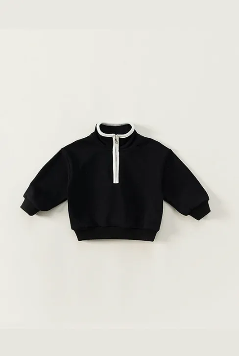 Casual Half Zip Black Sweatshirt