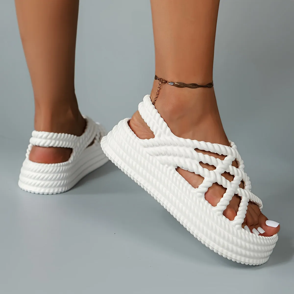 Casual White Women's Comfortable Soft Sole Lightweight Fashion Platform EVA Sandals