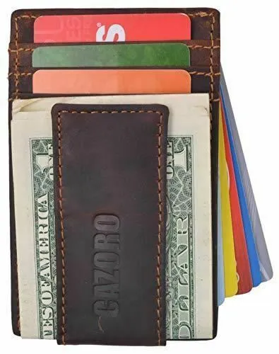 CAZORO Mens Leather Money Clip Magnet Front Pocket Wallet Slim ID Card Case