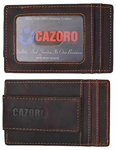 CAZORO Mens Leather Money Clip Magnet Front Pocket Wallet Slim ID Card Case