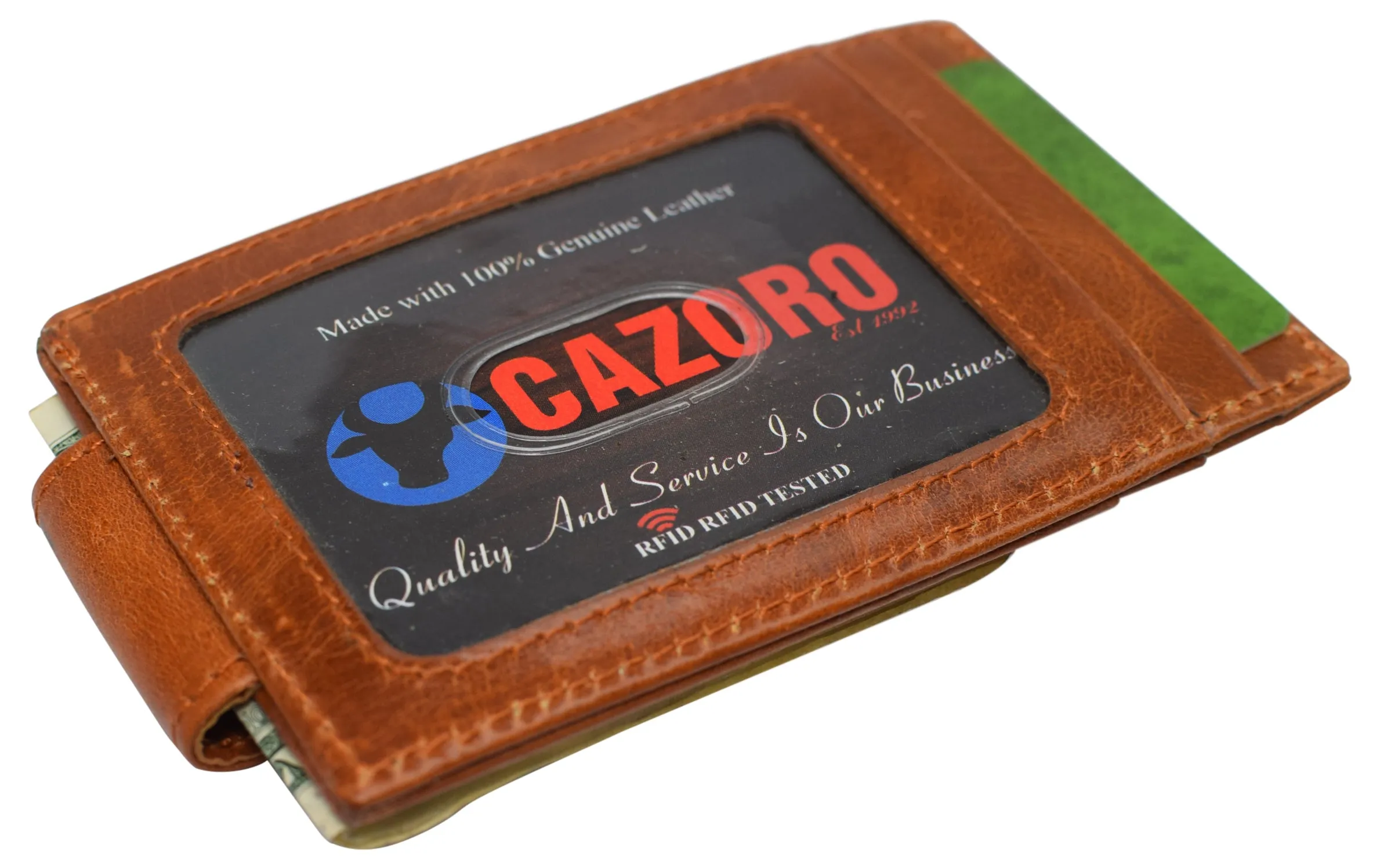 CAZORO Mens Leather Money Clip Magnet Front Pocket Wallet Slim ID Card Case