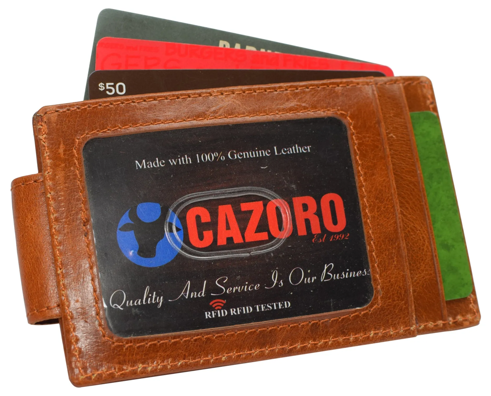 CAZORO Mens Leather Money Clip Magnet Front Pocket Wallet Slim ID Card Case