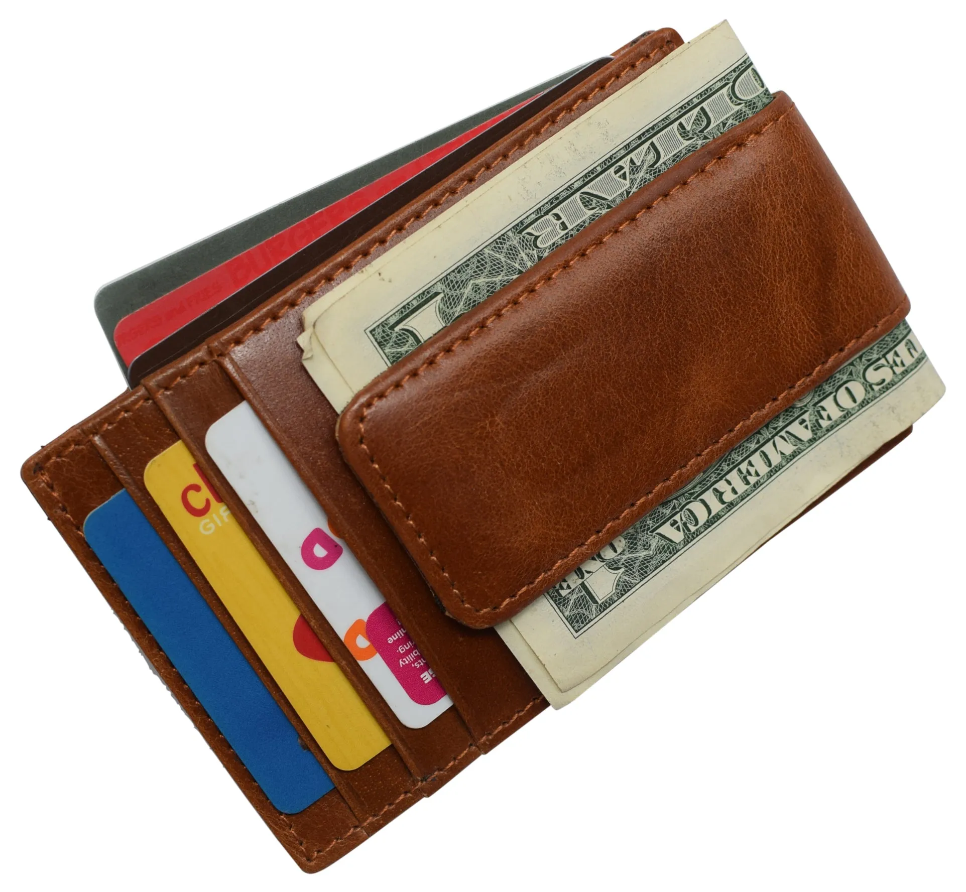 CAZORO Mens Leather Money Clip Magnet Front Pocket Wallet Slim ID Card Case