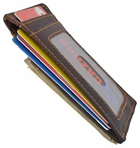 CAZORO Mens Leather Money Clip Magnet Front Pocket Wallet Slim ID Card Case