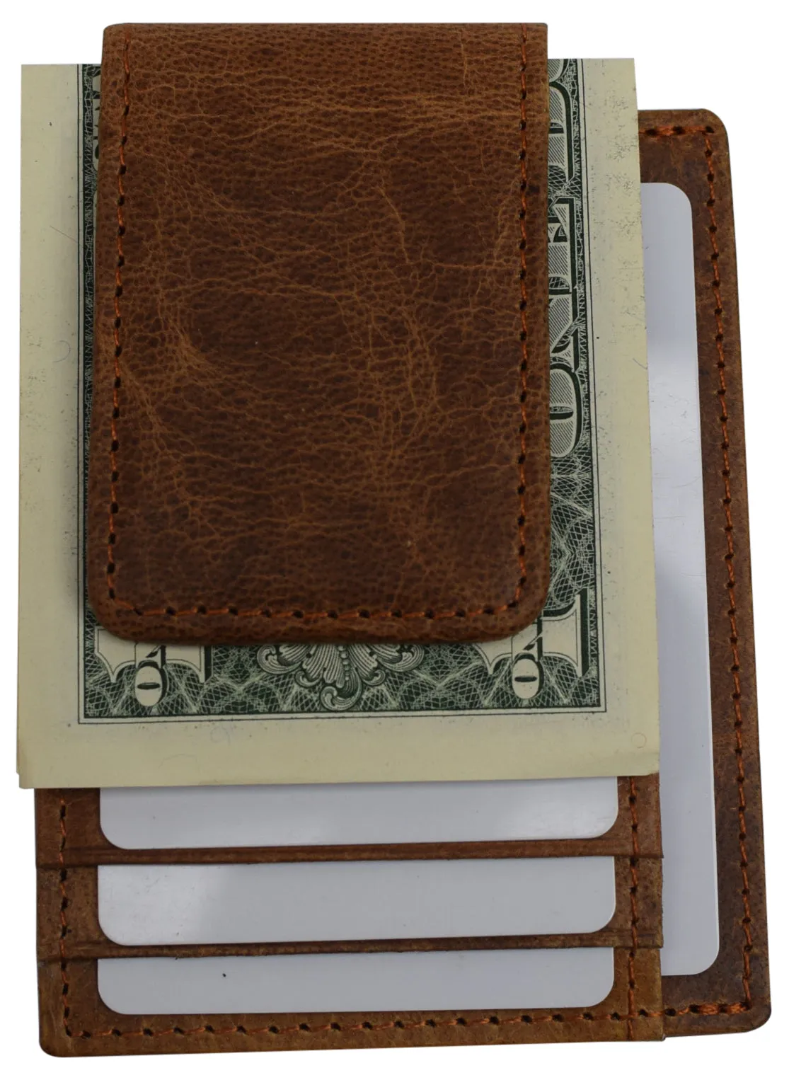 CAZORO Mens Leather Money Clip Magnet Front Pocket Wallet Slim ID Card Case