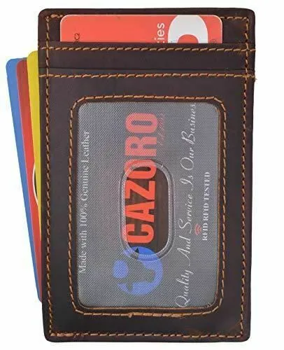 CAZORO Mens Leather Money Clip Magnet Front Pocket Wallet Slim ID Card Case